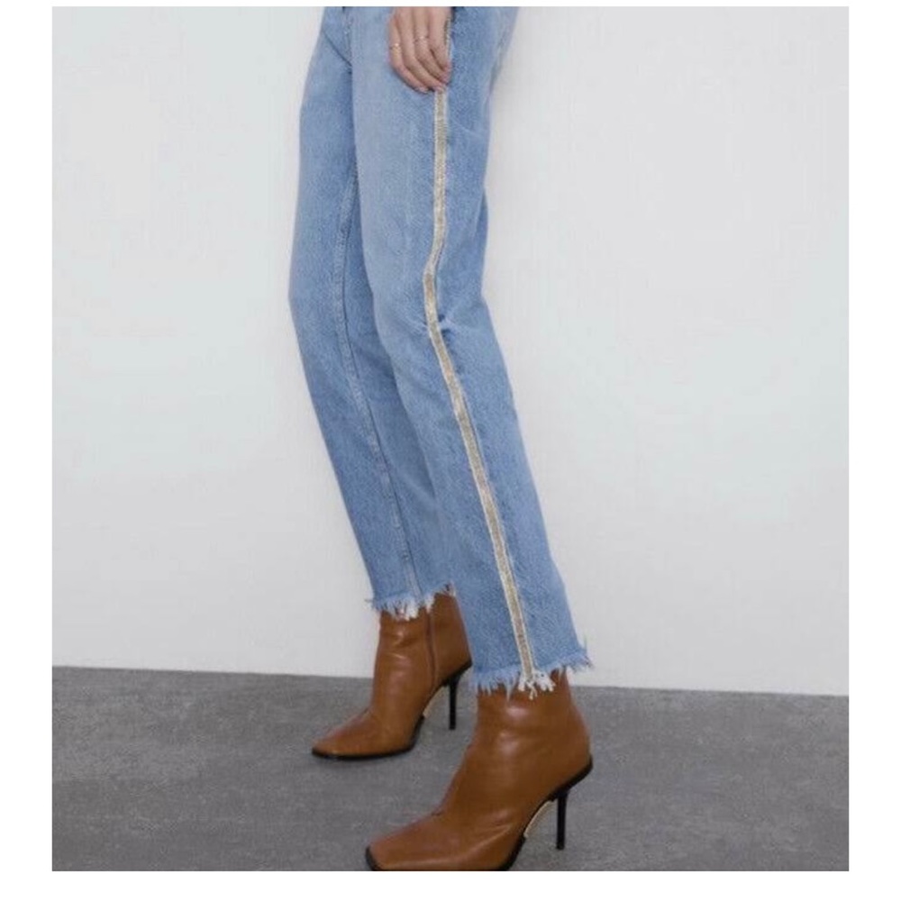 Zara mom fit gold beaded jeans.